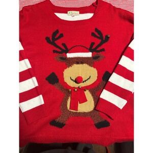Magical Season Womens 1X Red Reindeer Christmas Sweater Festive Holiday